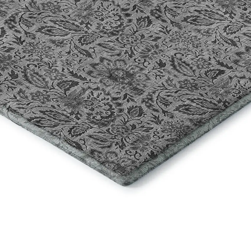 Gray And Silver Floral Washable Area Rug With UV Protection Photo 7