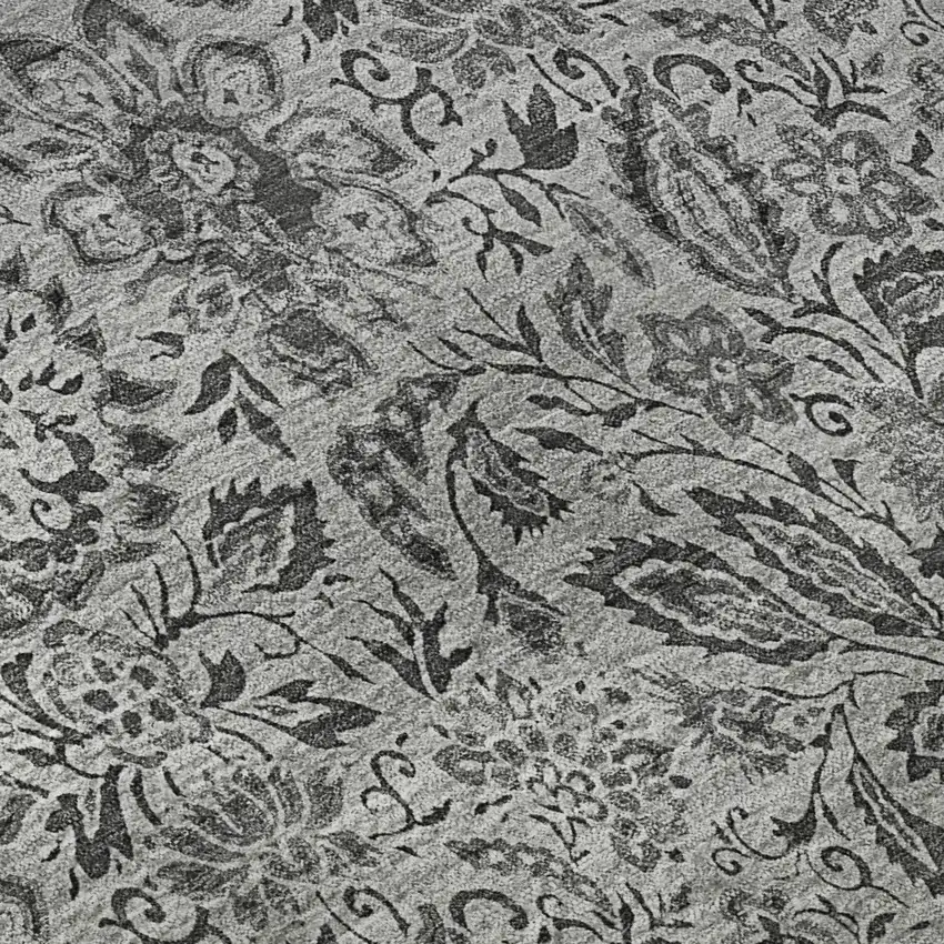 Gray And Silver Floral Washable Area Rug With UV Protection Photo 9