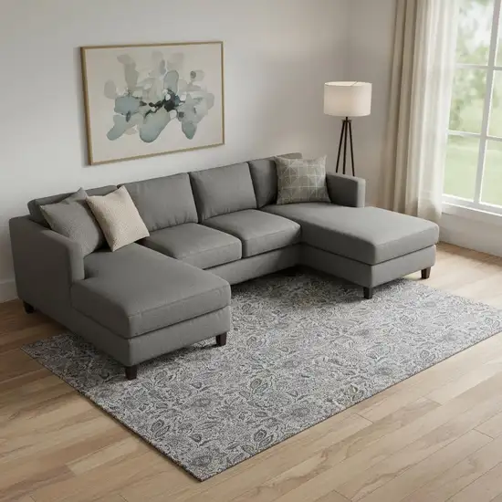 Gray And Silver Floral Washable Area Rug With UV Protection Photo 1