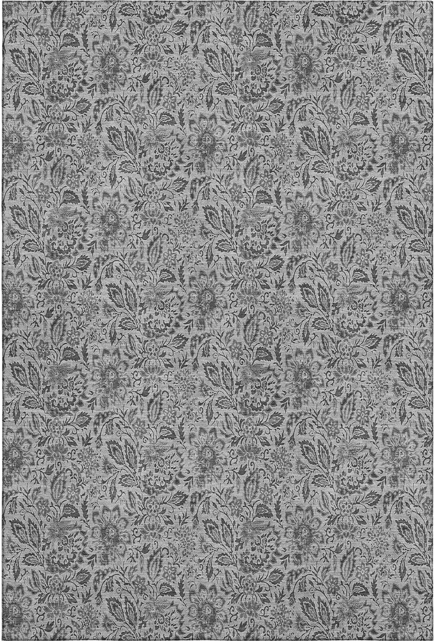 Gray And Silver Floral Washable Area Rug With UV Protection Photo 1