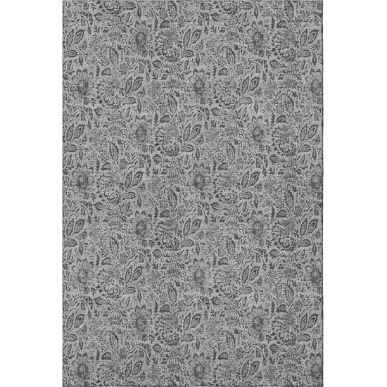 Gray And Silver Floral Washable Area Rug With UV Protection Photo 3