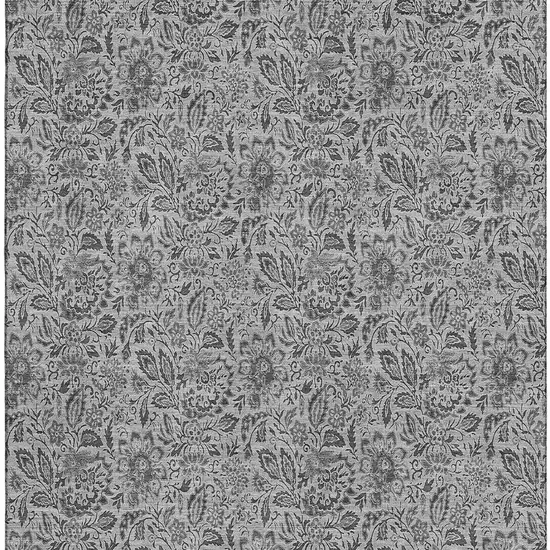 Gray And Silver Floral Washable Area Rug With UV Protection Photo 2