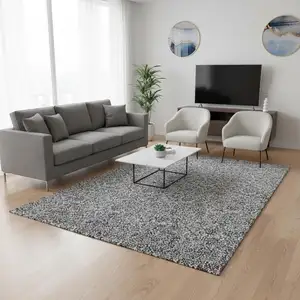 Photo of Gray And Silver Floral Washable Area Rug With UV Protection