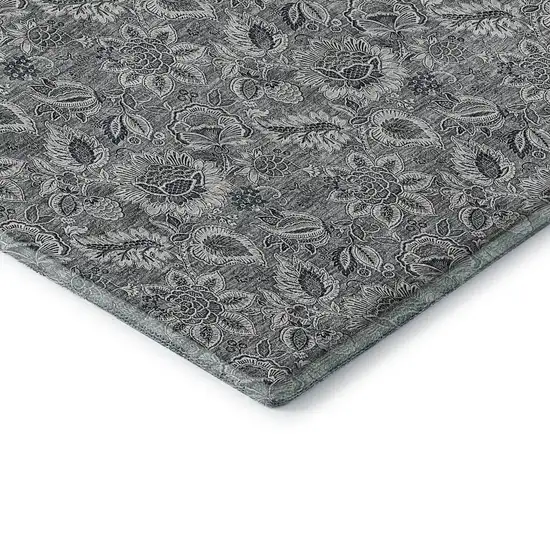 Gray And Silver Floral Washable Area Rug With UV Protection Photo 7