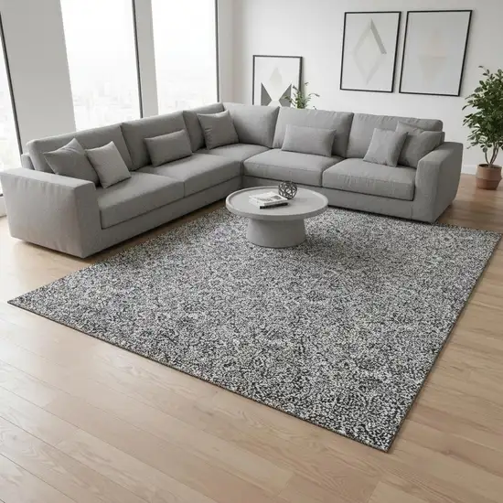 Gray And Silver Floral Washable Area Rug With UV Protection Photo 1