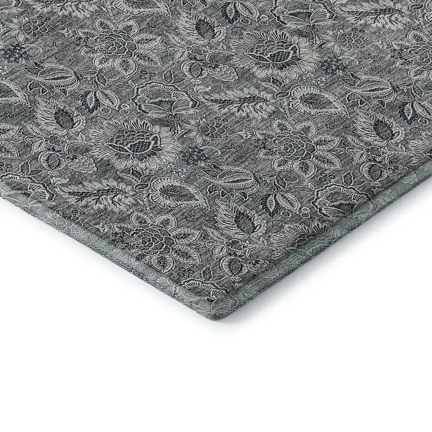 Gray And Silver Floral Washable Area Rug With UV Protection Photo 8