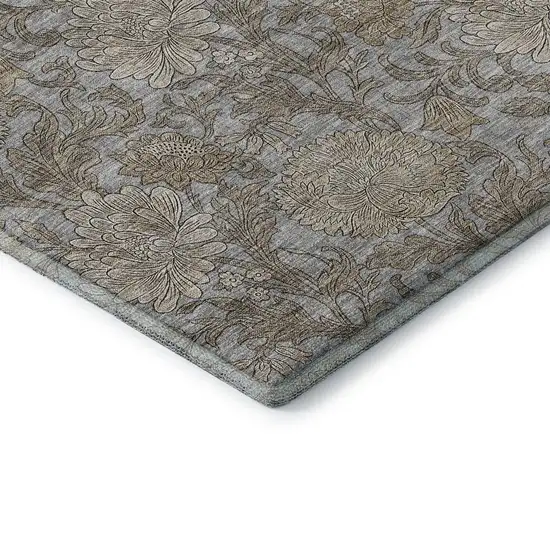 Gray And Silver Floral Washable Area Rug With UV Protection Photo 8