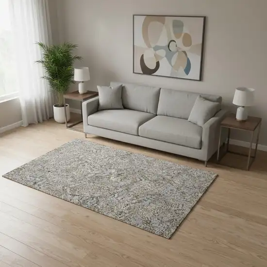 Gray And Silver Floral Washable Area Rug With UV Protection Photo 3