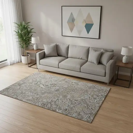 Gray And Silver Floral Washable Area Rug With UV Protection Photo 1