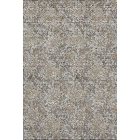 Gray And Silver Floral Washable Area Rug With UV Protection Photo 3