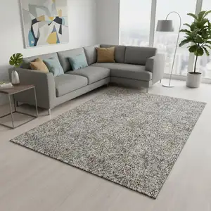 Photo of Gray And Silver Floral Washable Area Rug With UV Protection