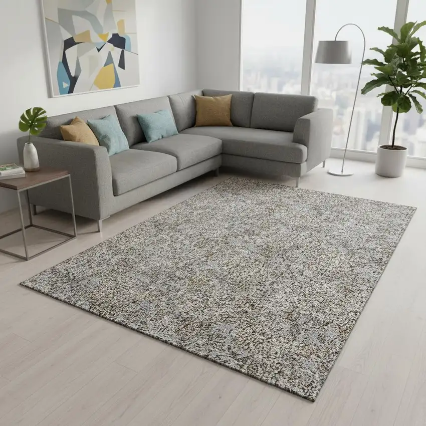 Gray And Silver Floral Washable Area Rug With UV Protection Photo 1