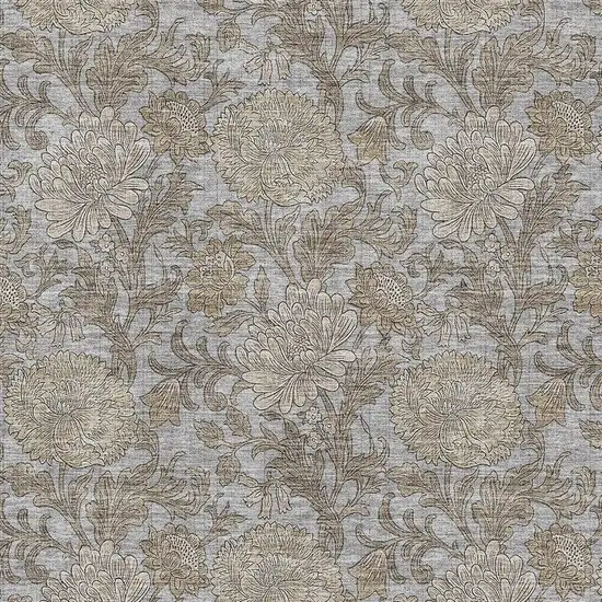 Gray And Silver Floral Washable Area Rug With UV Protection Photo 5