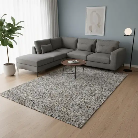 Gray And Silver Floral Washable Area Rug With UV Protection Photo 2