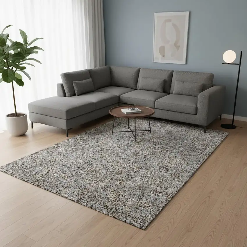 Gray And Silver Floral Washable Area Rug With UV Protection Photo 2