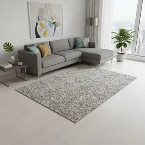 Photo of Gray And Silver Floral Washable Area Rug With UV Protection