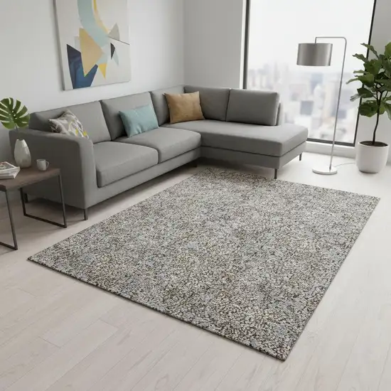 Gray And Silver Floral Washable Area Rug With UV Protection Photo 1