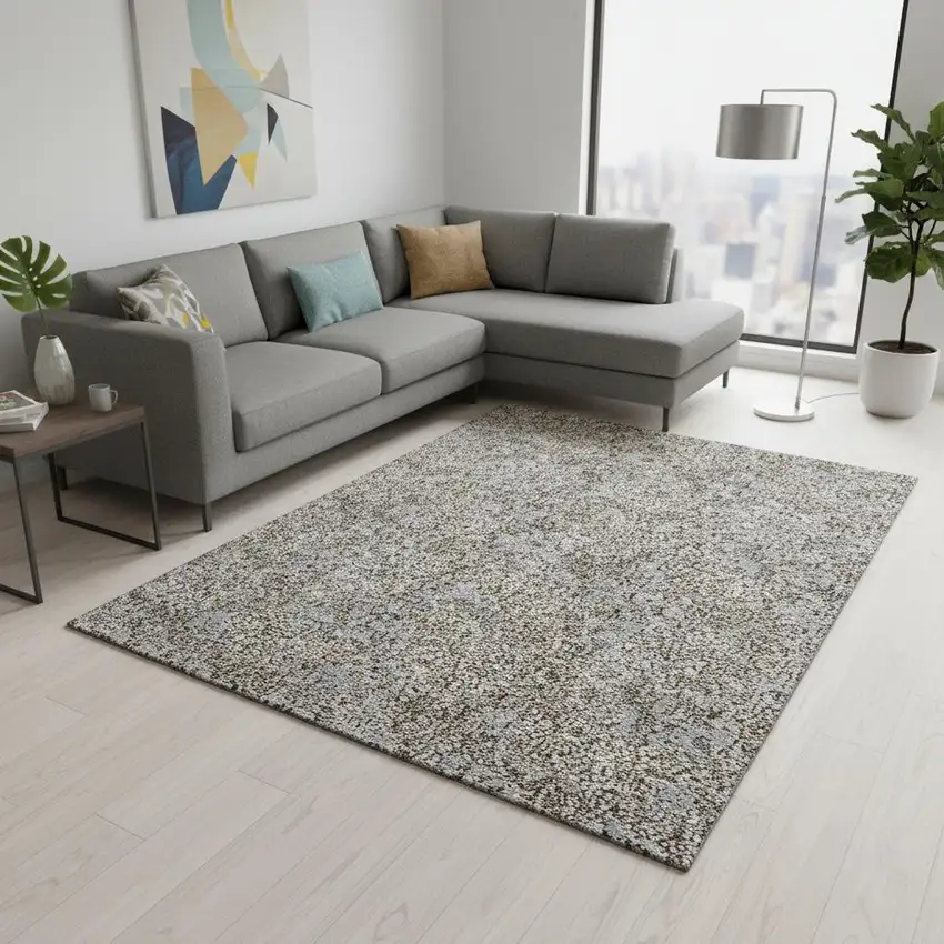 Gray And Silver Floral Washable Area Rug With UV Protection Photo 1