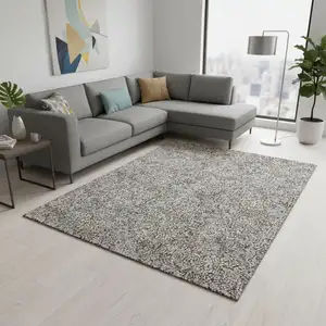 Photo of Gray And Silver Floral Washable Area Rug With UV Protection