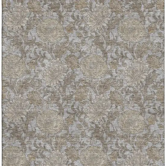 Gray And Silver Floral Washable Area Rug With UV Protection Photo 5