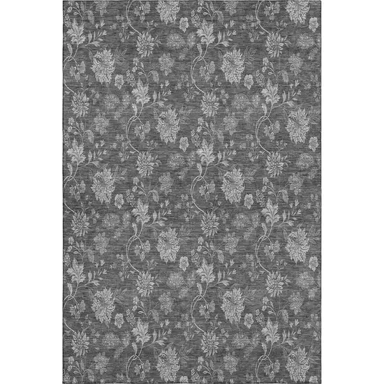 Gray And Silver Floral Washable Area Rug With UV Protection Photo 1