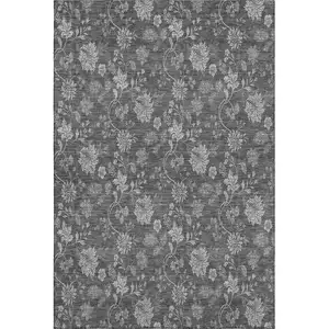 Photo of Gray And Silver Floral Washable Area Rug With UV Protection