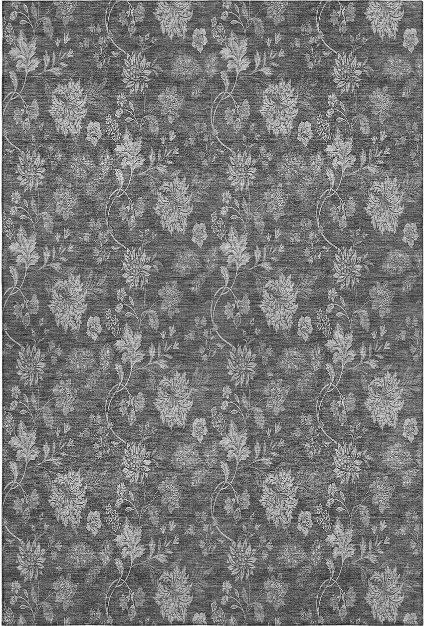Gray And Silver Floral Washable Area Rug With UV Protection Photo 2