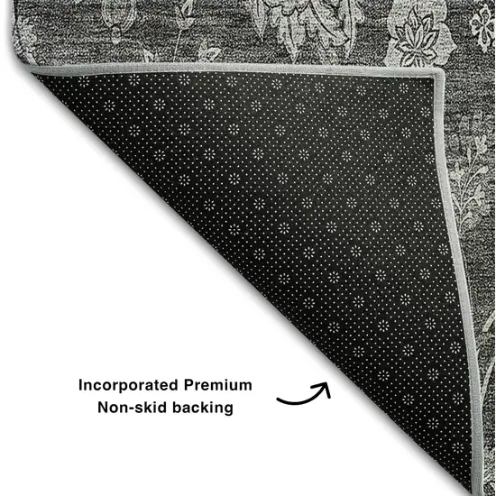 Gray And Silver Floral Washable Area Rug With UV Protection Photo 6