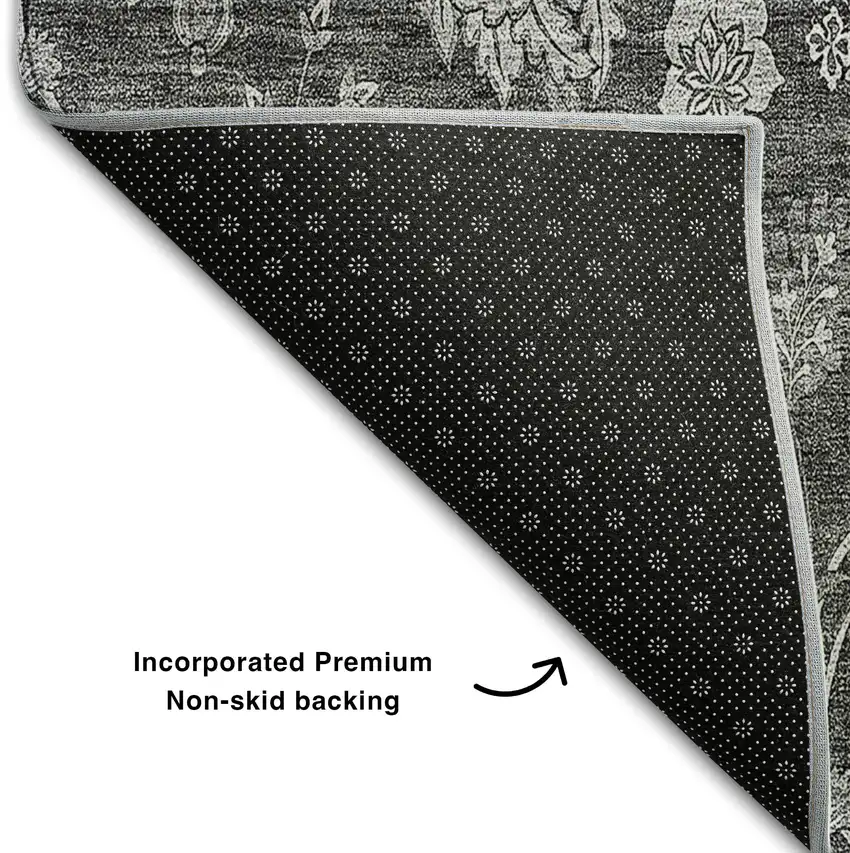 Gray And Silver Floral Washable Area Rug With UV Protection Photo 6
