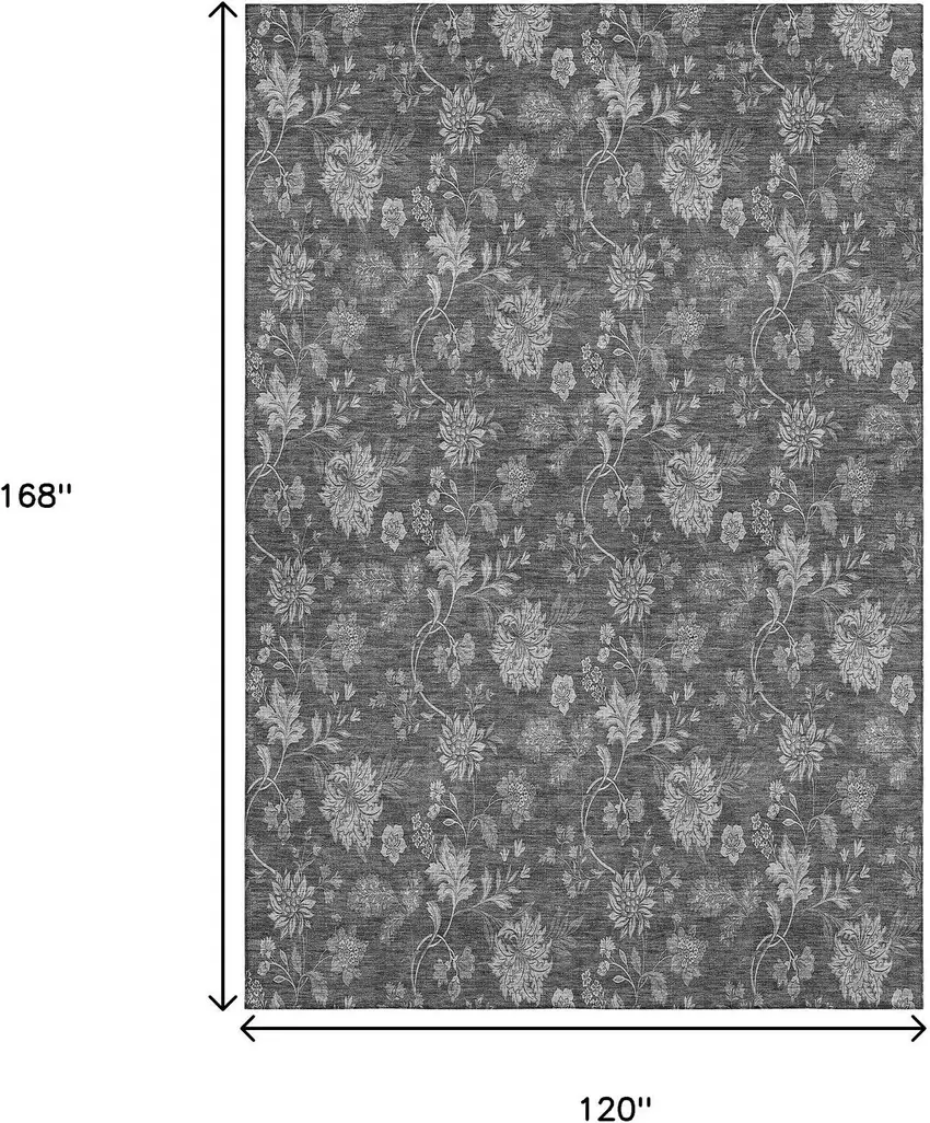 Gray And Silver Floral Washable Area Rug With UV Protection Photo 3