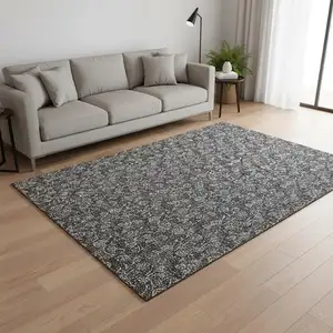 Photo of Gray And Silver Floral Washable Area Rug With UV Protection