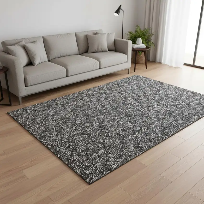 Gray And Silver Floral Washable Area Rug With UV Protection Photo 1