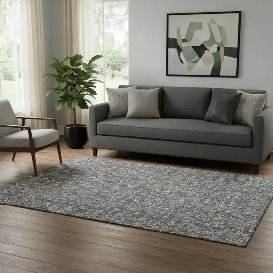 Gray And Silver Floral Washable Area Rug With UV Protection Photo 1