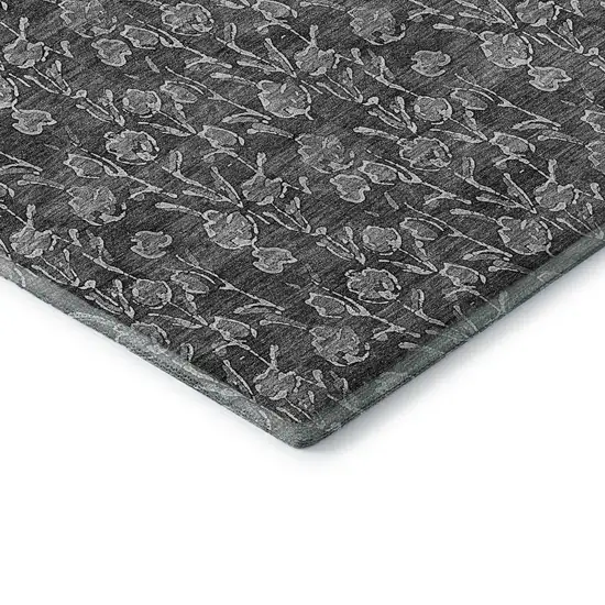 Gray And Silver Floral Washable Area Rug With UV Protection Photo 7