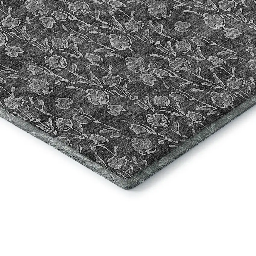 Gray And Silver Floral Washable Area Rug With UV Protection Photo 7