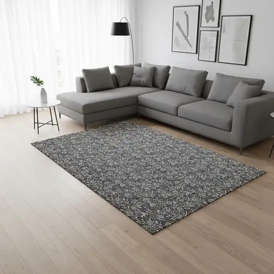 Gray And Silver Floral Washable Area Rug With UV Protection Photo 1