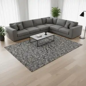 Photo of Gray And Silver Floral Washable Area Rug With UV Protection