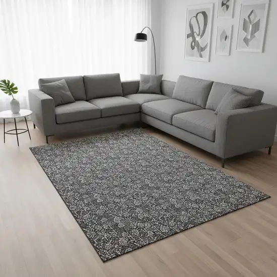 Gray And Silver Floral Washable Area Rug With UV Protection Photo 1