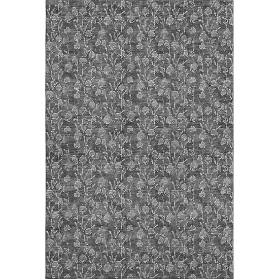 Gray And Silver Floral Washable Area Rug With UV Protection Photo 2