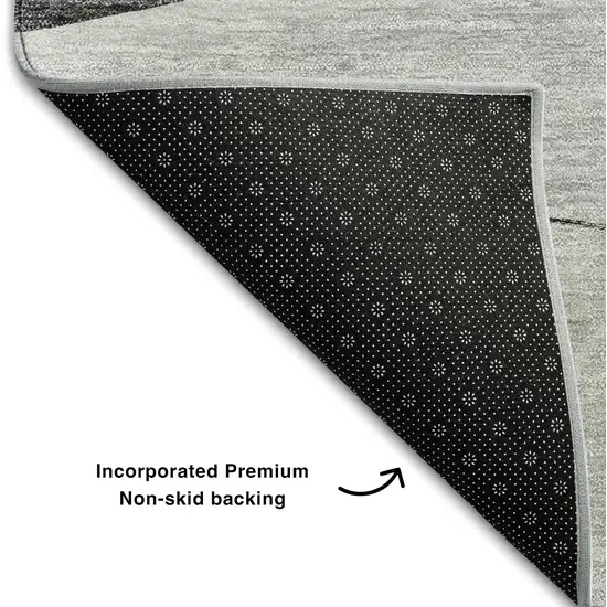 Gray And Silver Floral Washable Area Rug With UV Protection Photo 8
