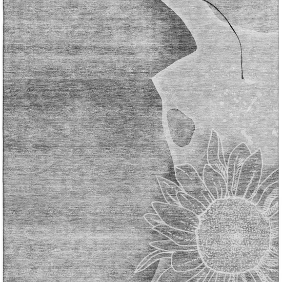 Gray And Silver Floral Washable Area Rug With UV Protection Photo 3