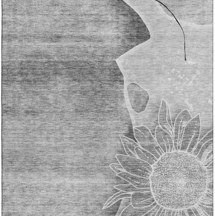 Gray And Silver Floral Washable Area Rug With UV Protection Photo 3