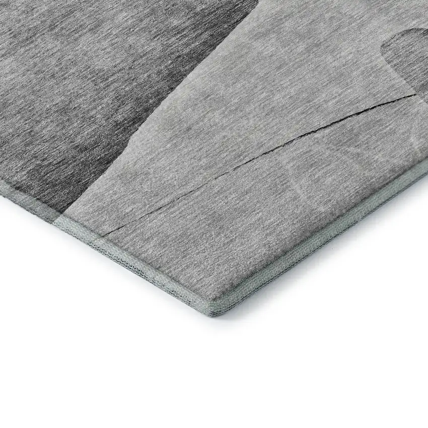 Gray And Silver Floral Washable Area Rug With UV Protection Photo 9