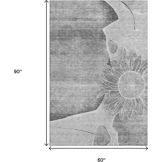 Gray And Silver Floral Washable Area Rug With UV Protection Photo 5