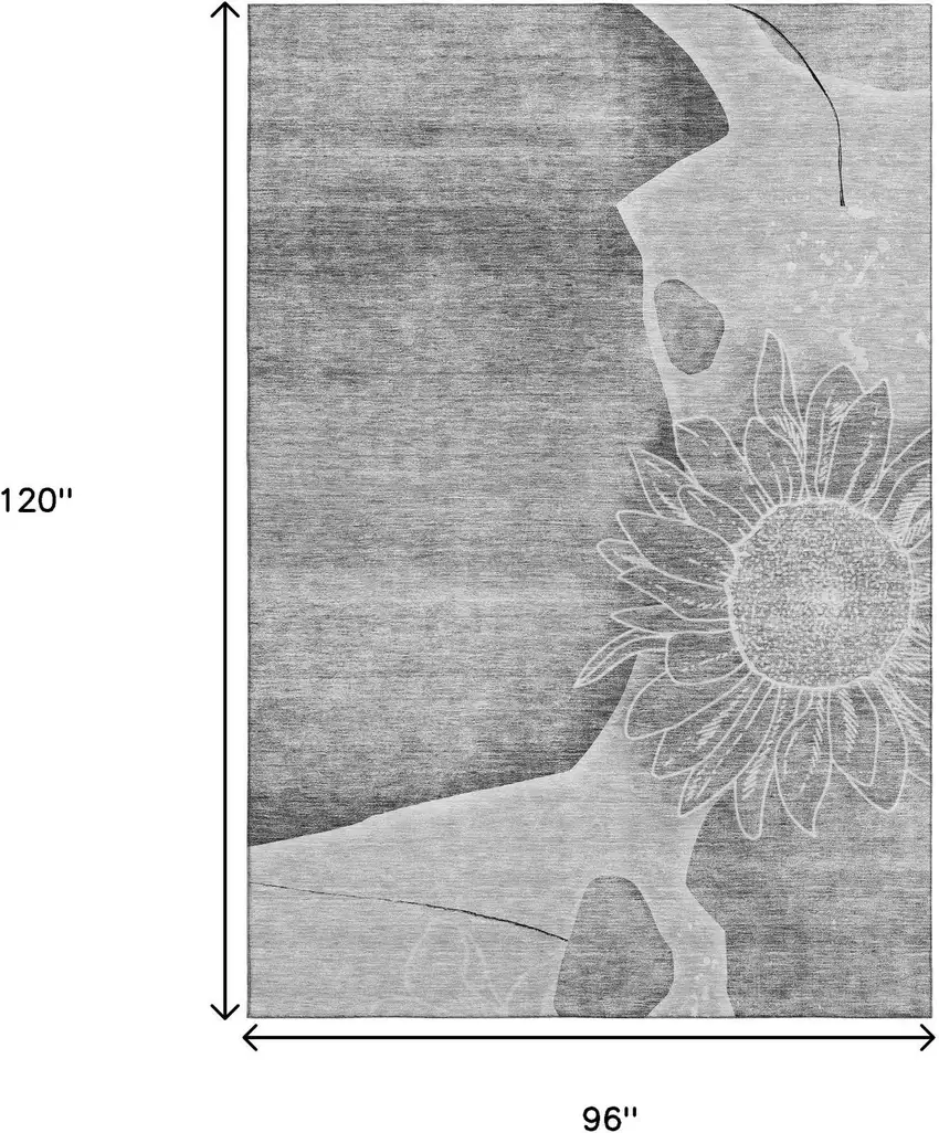 Gray And Silver Floral Washable Area Rug With UV Protection Photo 3