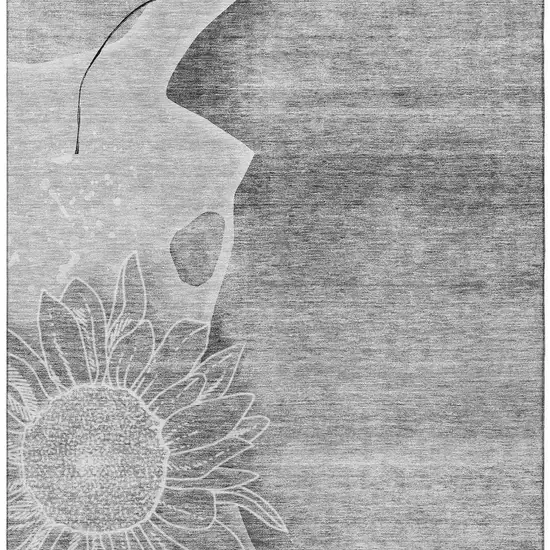 Gray And Silver Floral Washable Area Rug With UV Protection Photo 5