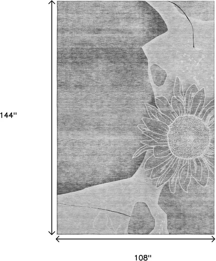 Gray And Silver Floral Washable Area Rug With UV Protection Photo 3