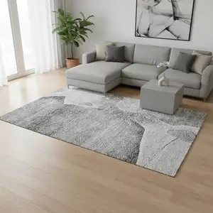 Photo of Gray And Silver Floral Washable Area Rug With UV Protection