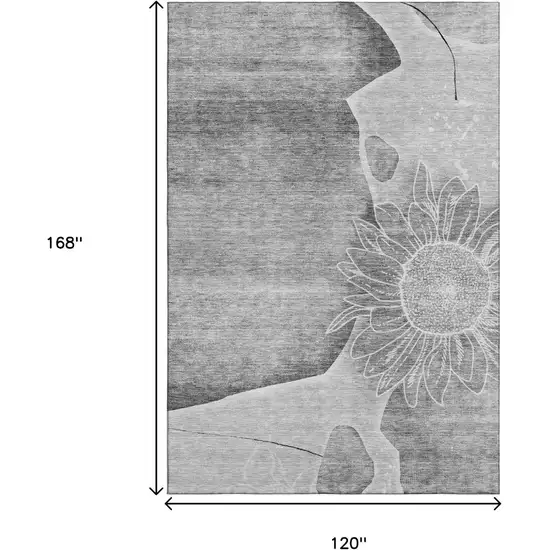 Gray And Silver Floral Washable Area Rug With UV Protection Photo 3