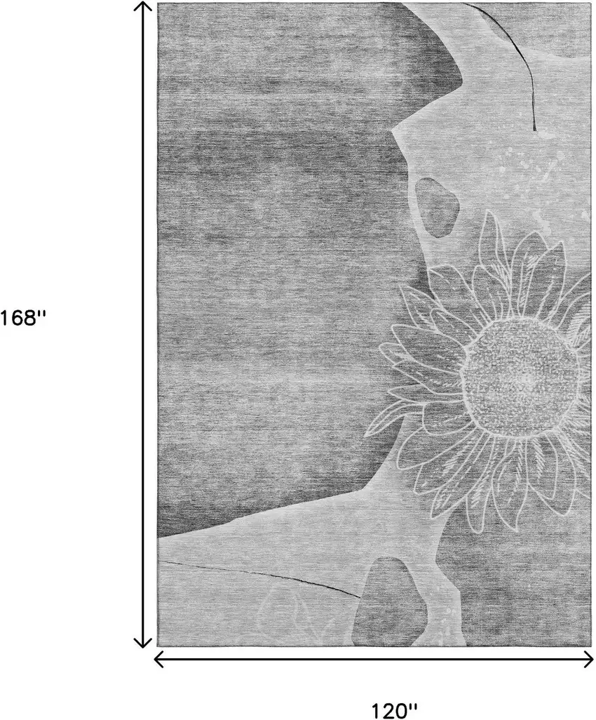 Gray And Silver Floral Washable Area Rug With UV Protection Photo 3